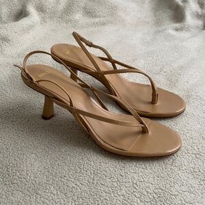 Mango Leather Thong Sandal Kitten Heels